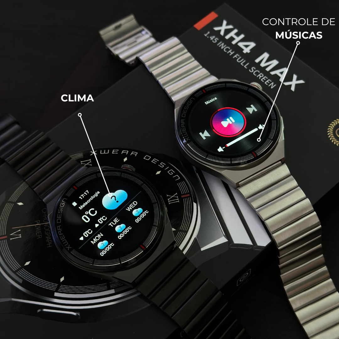 XH4 Max Smartwatch Executivo com 3 pulseiras