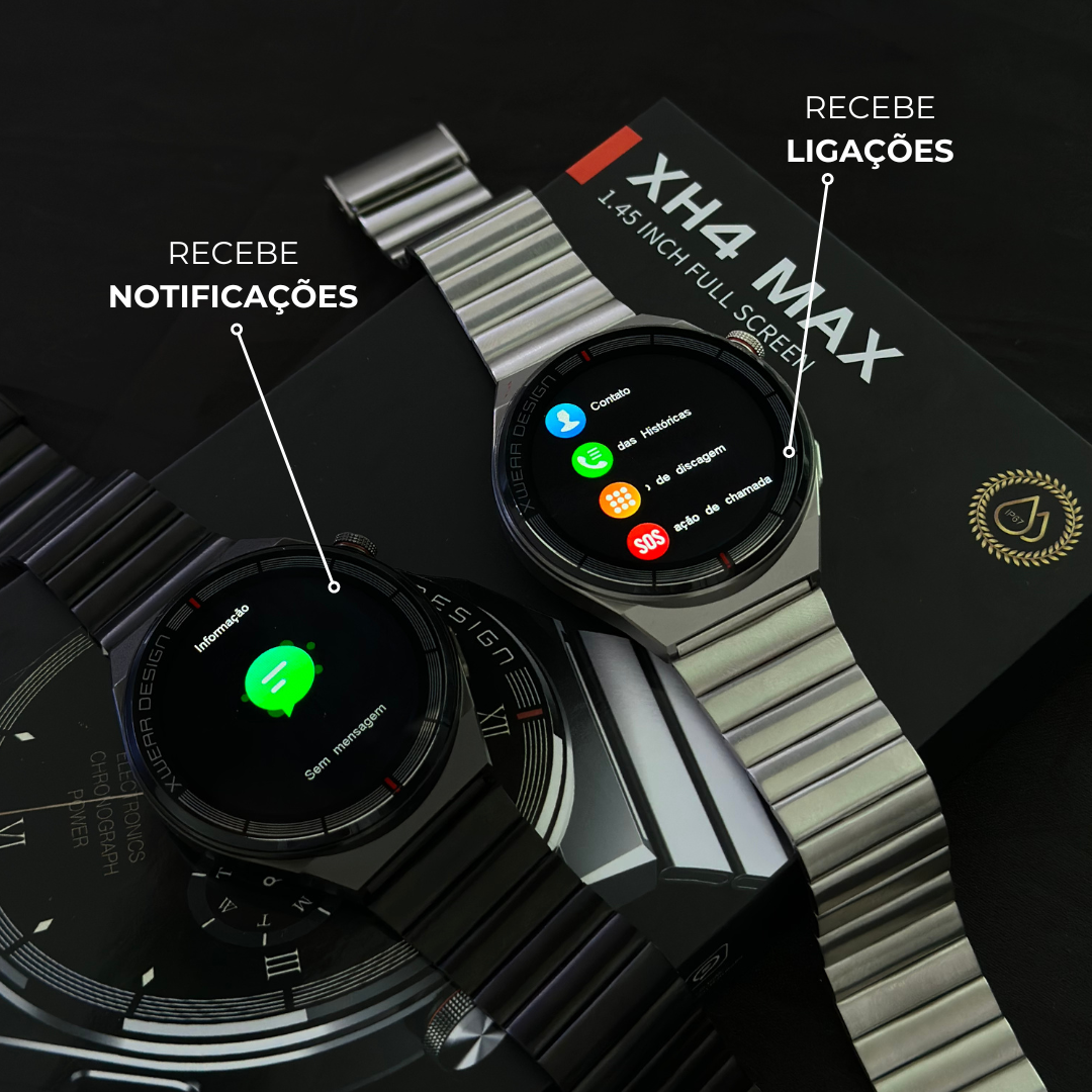 XH4 Max Smartwatch Executivo com 3 pulseiras
