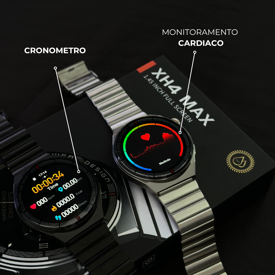 XH4 Max Smartwatch Executivo com 3 pulseiras
