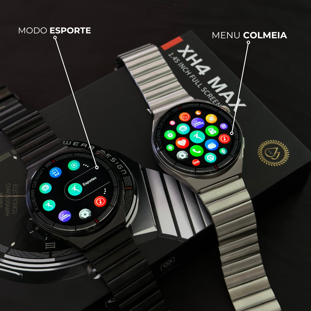 XH4 Max Smartwatch Executivo com 3 pulseiras